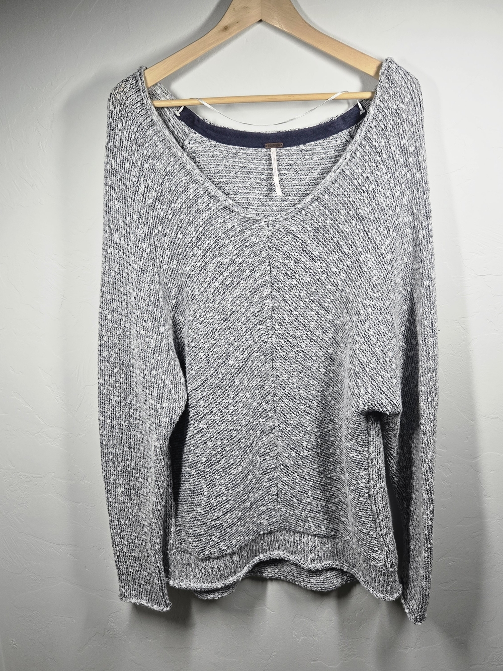 Free People Marled Gray V-Neck Sweater